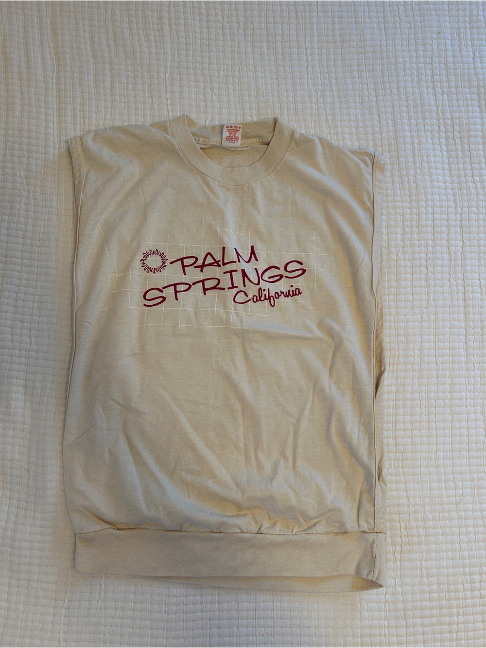 Vintage Palm Springs California Graphic Sleeveless Sweatshirt - Cream & Maroon